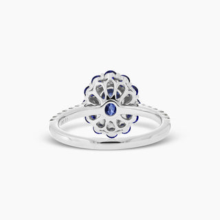 Sapphire & Diamond Halo 14K White Gold Ring