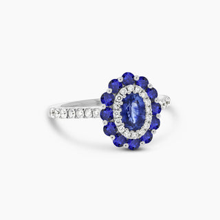 Sapphire & Diamond Halo 14K White Gold Ring