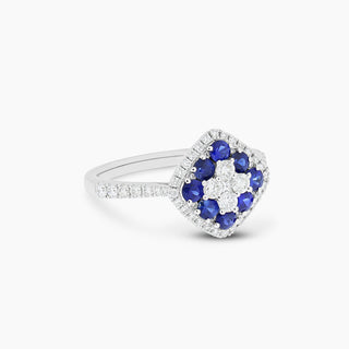 Sapphire and Diamond Cluster Ring