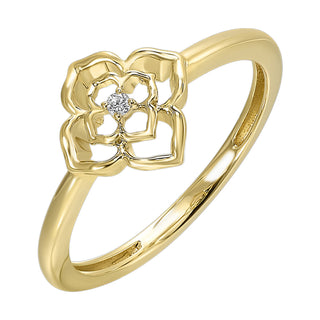 14K Yellow Gold Flower Diamond Accented Ring