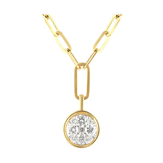 14K Yellow Gold Cluster Diamond Pendant on Paperclip Chain