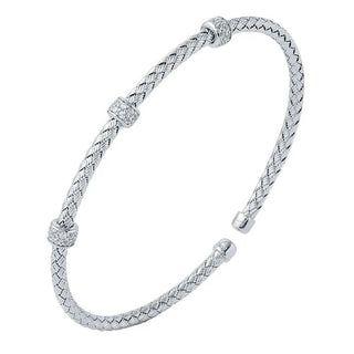 Sterling Silver 3mm Mesh Cuff with CZ