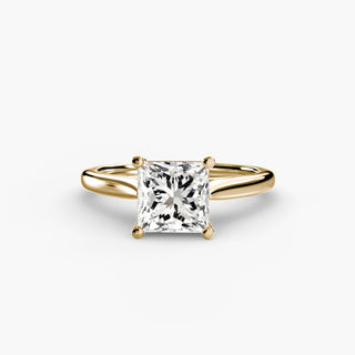 Completed Ring, square-cut gemstone on gold-tone band, front view