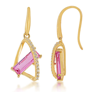 Gold Over Sterling Silver Created Pink Sapphire and White Topaz Earrings