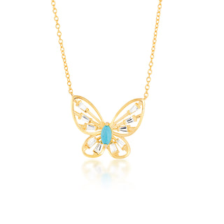 Gold over Sterling Silver Turquoise and White Topaz Butterfly Pendant