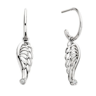 Sterling Silver Angel Wing Earrings with Diamond Accent