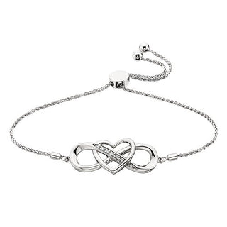 Sterling Silver Heart Infinity CZ Bolo Bracelet