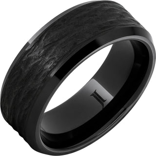 8mm Black Diamond Ceramic Ring with Bark Engraving