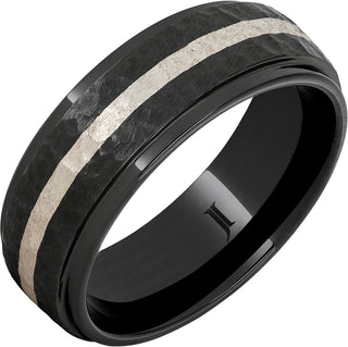 8mm Black Diamond Ceramic with Sterling Silver Inlay Ring