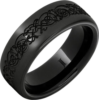 8mm Black Diamond Ceramic Flat Norseman Laser Engraved Band