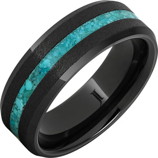 8mm Black Diamond Ceramic with Turquoise Inlay Ring