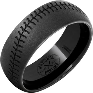 8mm Black Diamond Ceramic Baseball Stitch Ring