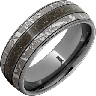 8mm Extinction Dinosaur Bone Inlay Rugged Tungsten Ring