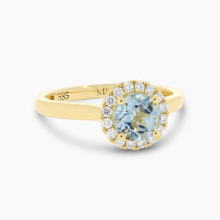 Aquamarine & Diamond Halo 14K Yellow Gold Ring