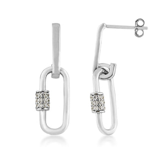 Sterling Silver CZ Carabiner Dangle Earrings