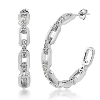 Sterling Silver CZ Paperclip Hoop Earrings