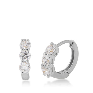 Sterling Silver 3-Stone CZ Hoop Earrings