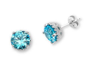 Sterling Silver Blue Topaz CZ Earrings