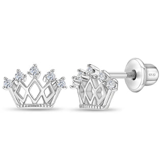 Sterling Silver Cubic Zirconia Crown Earrings