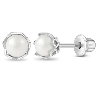 Sterling Silver 5mm Simulated Pearl Earrings