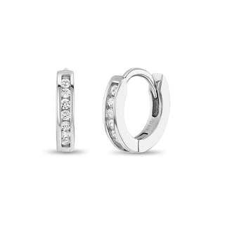 Sterling Silver Channel Set CZ Huggie Hoops