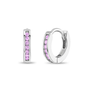 Sterling Silver Channel Set Pink CZ Huggie Hoops