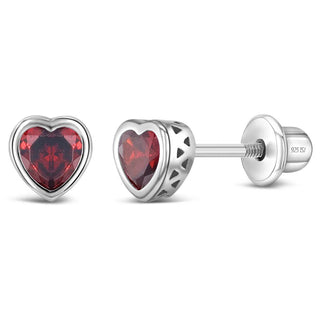 Sterling Silver Heart January Birthstone Cubic Zirconia Earrings
