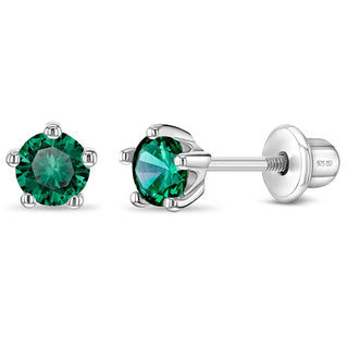 Sterling Silver Classic May Birthstone Cubic Zirconia Earrings