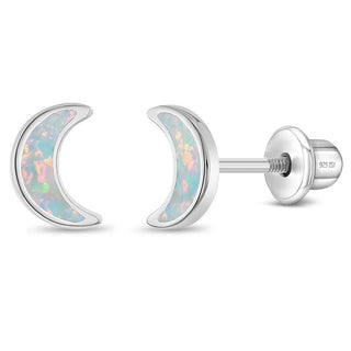 Sterling Silver Opal Crescent Moon Earrings
