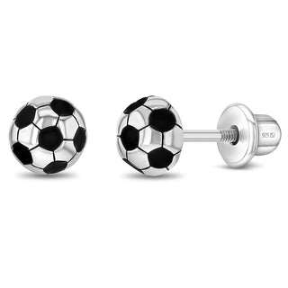 Sterling Silver Enamel Soccer Ball Earrings