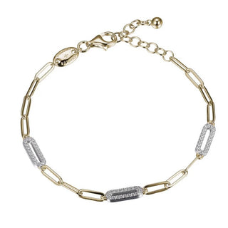 Gold Plated Sterling Silver CZ Paperclip Bracelet