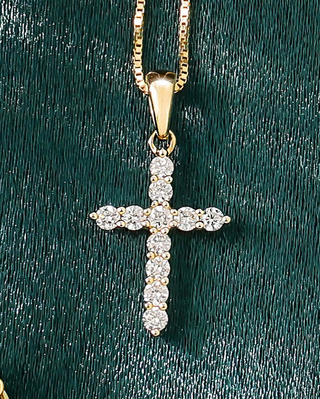 14K Yellow Gold Diamond Cross Necklace