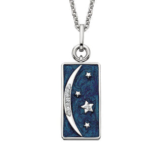 Sterling Silver Blue Enamel Celestial Pendant with White Sapphire Accents