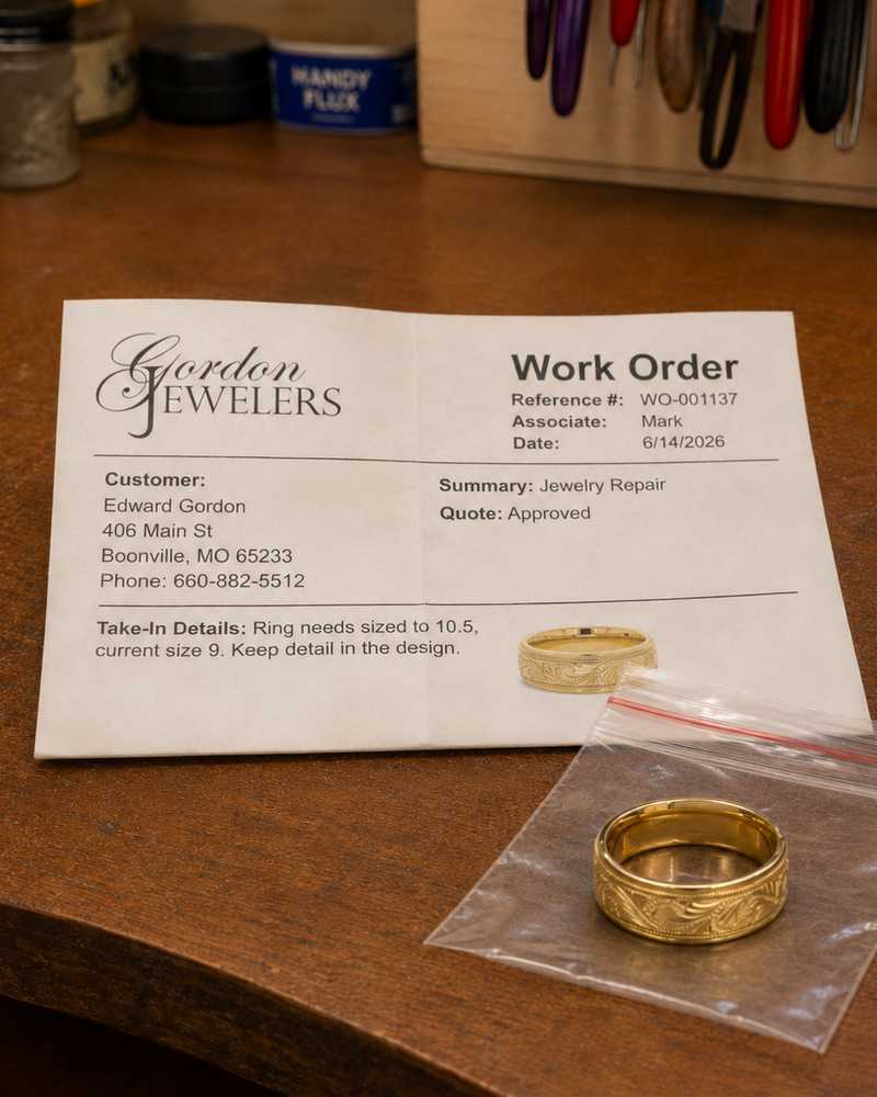Master jeweler performing jewelry repair at Gordon Jewelers