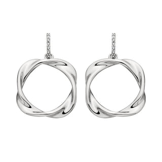 Berco Sterling Silver Circle Twist Diamond Accented Earrings - Earrings