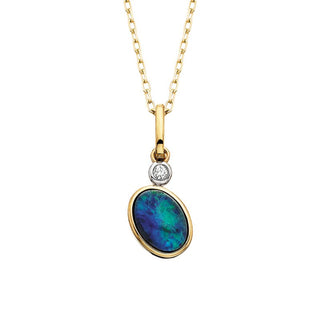 10K Yellow Gold Opal Triplet and Diamond Pendant