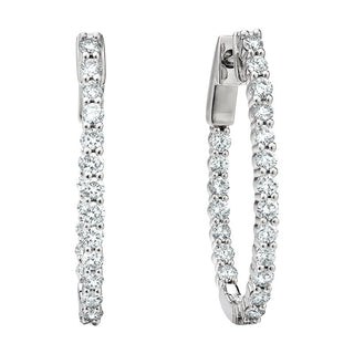 Sterling Silver Oval Inside Outside Hoop 1.5tw CZ Earrings