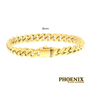 18K Gold IP 8mm Miami Cuban Bracelet with Black Sapphire