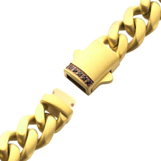 18K Gold IP 8mm Miami Cuban Bracelet with Black Sapphire