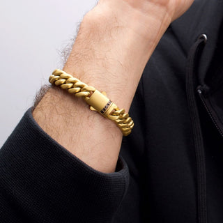 18K Gold IP 8mm Miami Cuban Bracelet with Black Sapphire