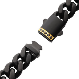 10mm Black IP Stainless Steel Miami Cuban Bracelet with Genuine Black Sapphire