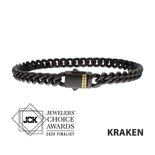 8mm Black IP Stainless Steel Miami Cuban Bracelet with Genuine Black Sapphire