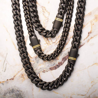 8mm Black IP Stainless Steel Miami Cuban Bracelet with Genuine Black Sapphire