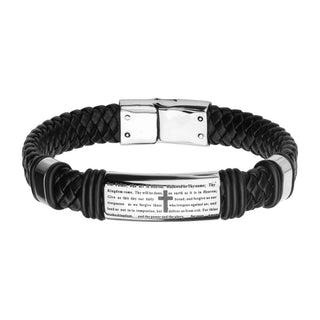 Black Braided Leather Bracelet with the Lord's Prayer