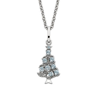 Sterling Silver Blue Topaz Christmas Tree Necklace