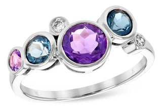 14K White Gold Blue Topaz and Amethyst Ring