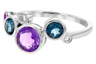 14K White Gold Blue Topaz and Amethyst Ring