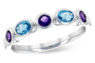 14K White Gold Blue Topaz and Amethyst Ring