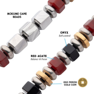 8mm Mokume Gane, Malachite and Onyx Beads Bushido Virtue Bracelet - JIN: Compassion