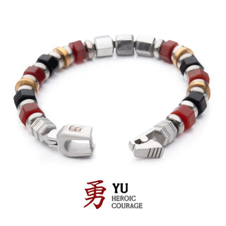 8mm Mokume Gane, Malachite and Onyx Beads Bushido Virtue Bracelet - JIN: Compassion